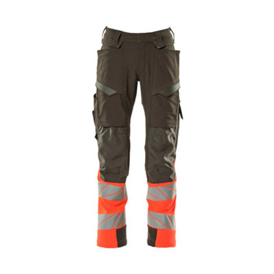 Mascot Accelerate Safe Trousers with Kneepad Pockets - Dark Anthracite/Hi-Vis Red  (31.5) (Leg Length - Regular)
