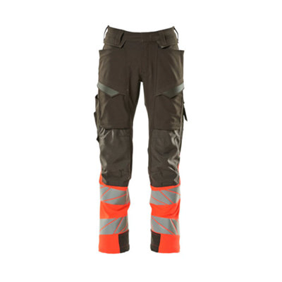 Mascot Accelerate Safe Trousers with Kneepad Pockets - Dark Anthracite/Hi-Vis Red (31.5) (Leg Length - Short)