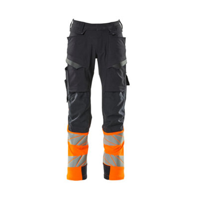 Mascot Accelerate Safe Trousers with Kneepad Pockets - Dark Navy/Hi-Vis Orange   (40.5) (Leg Length - Short)