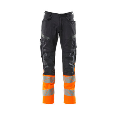 Mascot Accelerate Safe Trousers with Kneepad Pockets - Dark Navy/Hi-Vis Orange   (42.5) (Leg Length - Short)