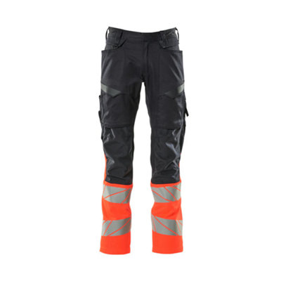 Mascot Accelerate Safe Trousers with Kneepad Pockets - Dark Navy/Hi-Vis Red   (48.5) (Leg Length - Regular)