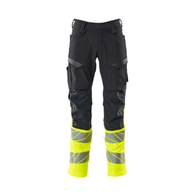 Mascot Accelerate Safe Trousers with Kneepad Pockets (Dark Navy/Hi-Vis Yellow)  (48.5) (Leg Length - Regular)