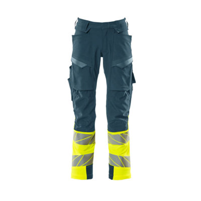 Mascot Accelerate Safe Trousers with Kneepad Pockets - Dark Petroleum/Hi-Vis Yellow   (36.5) (Leg Length - Short)