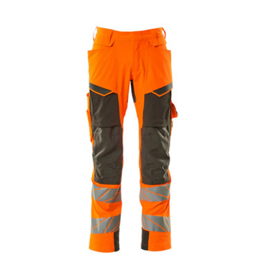 Mascot Accelerate Safe Trousers with Kneepad Pockets - Hi-Vis Orange/Dark Anthracite   (46.5) (Leg Length - Long)