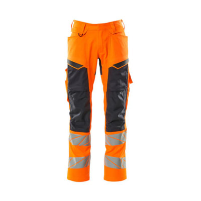 Mascot Accelerate Safe Trousers with Kneepad Pockets - Hi-Vis Orange/Dark Navy   (29.5) (Leg Length - Regular)