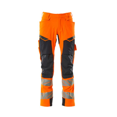 Mascot Accelerate Safe Trousers with Kneepad Pockets - Hi-Vis Orange/Dark Navy  (30.5) (Leg Length - Long)