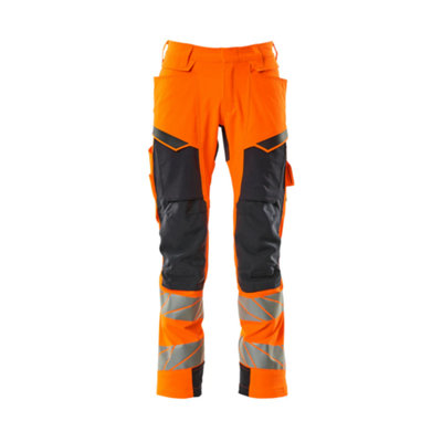 Mascot Accelerate Safe Trousers with Kneepad Pockets - Hi-Vis Orange/Dark Navy   (30.5) (Leg Length - Short)