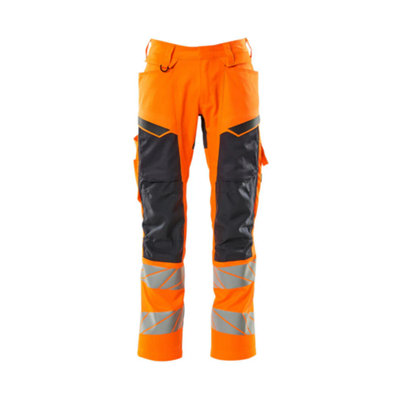 Mascot Accelerate Safe Trousers with Kneepad Pockets - Hi-Vis Orange/Dark Navy   (33.5) (Leg Length - Long)