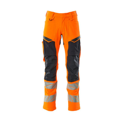 Mascot Accelerate Safe Trousers with Kneepad Pockets - Hi-Vis Orange/Dark Navy   (33.5) (Leg Length - Long)