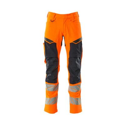 Mascot Accelerate Safe Trousers with Kneepad Pockets - Hi-Vis Orange/Dark Navy   (33.5) (Leg Length - Regular)