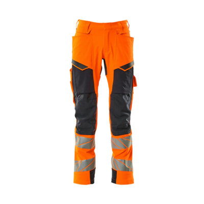 Mascot Accelerate Safe Trousers with Kneepad Pockets - Hi-Vis Orange/Dark Navy   (33.5) (Leg Length - Short)