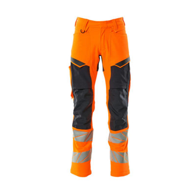 Mascot Accelerate Safe Trousers with Kneepad Pockets - Hi-Vis Orange/Dark Navy   (35.5) (Leg Length - Short)