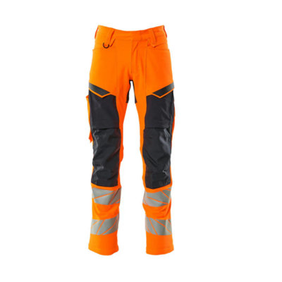 Mascot Accelerate Safe Trousers with Kneepad Pockets - Hi-Vis Orange/Dark Navy   (42.5) (Leg Length - Long)