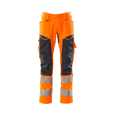 Mascot Accelerate Safe Trousers with Kneepad Pockets - Hi-Vis Orange/Dark Navy   (42.5) (Leg Length - Short)