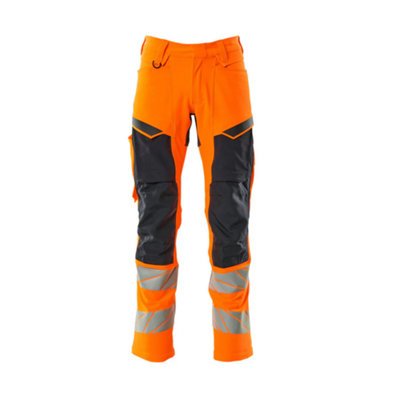 Mascot Accelerate Safe Trousers with Kneepad Pockets - Hi-Vis Orange/Dark Navy   (42.5) (Leg Length - Short)