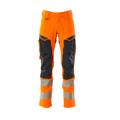 Mascot Accelerate Safe Trousers with Kneepad Pockets - Hi-Vis Orange/Dark Navy   (46.5) (Leg Length - Long)