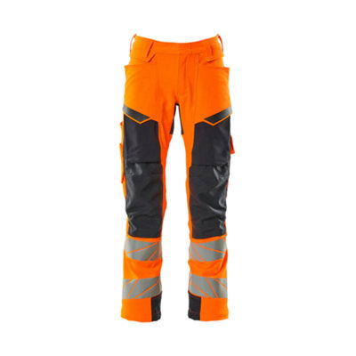 Mascot Accelerate Safe Trousers with Kneepad Pockets - Hi-Vis Orange/Dark Navy   (46.5) (Leg Length - Regular)