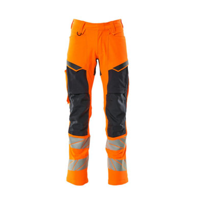 Mascot Accelerate Safe Trousers with Kneepad Pockets - Hi-Vis Orange/Dark Navy   (50.5) (Leg Length - Regular)