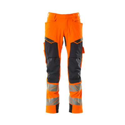 Mascot Accelerate Safe Trousers with Kneepad Pockets - Hi-Vis Orange/Dark Navy  (52.5) (Leg Length - Regular)