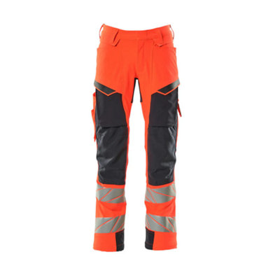 Mascot Accelerate Safe Trousers with Kneepad Pockets - Hi-Vis Red/Dark Navy   (28.5) (Leg Length - Regular)