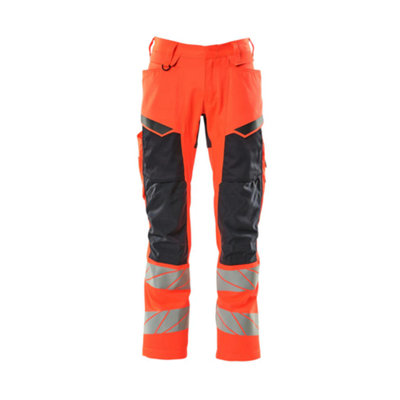 Mascot Accelerate Safe Trousers with Kneepad Pockets - Hi-Vis Red/Dark Navy   (31.5) (Leg Length - Short)