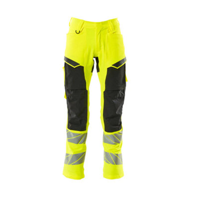 Mascot Accelerate Safe Trousers with Kneepad Pockets - Hi-Vis Yellow/Black   (31.5) (Leg Length - Short)