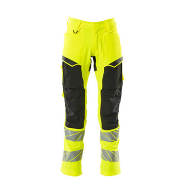 Mascot Accelerate Safe Trousers with Kneepad Pockets - Hi-Vis Yellow/Black   (33.5) (Leg Length - Long)