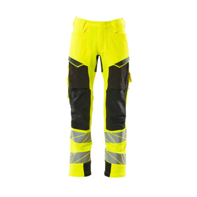 Mascot Accelerate Safe Trousers with Kneepad Pockets - Hi-Vis Yellow/Black   (36.5) (Leg Length - Long)