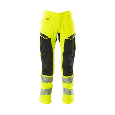 Mascot Accelerate Safe Trousers with Kneepad Pockets - Hi-Vis Yellow/Black   (46.5) (Leg Length - Regular)