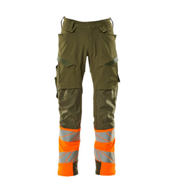 Mascot Accelerate Safe Trousers with Kneepad Pockets - Moss Green/Orange   (34.5) (Leg Length - Short)