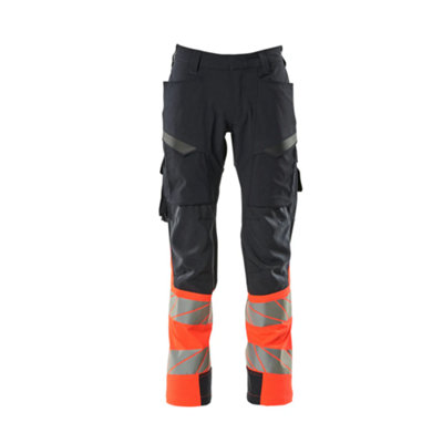 Mascot Accelerate Safe Ultimate Stretch Trousers with Thigh Pockets - Dark Navy/Hi-Vis Red   (31.5) (Leg Length - Long)