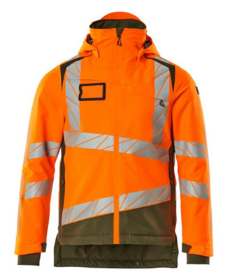 Mascot Accelerate Safe Winter Jacket with CLIMascot (Hi-Vis Orange/Moss Green)  (Large)