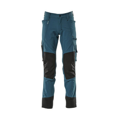Mascot Advanced Stretch Trousers with Kneepad Pockets - Dark Petroleum   (28) (Leg Length - Regular)