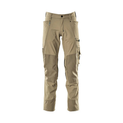 Mascot Advanced Stretch Trousers with Kneepad Pockets - Light Khaki   (32.5) (Leg Length - Short)