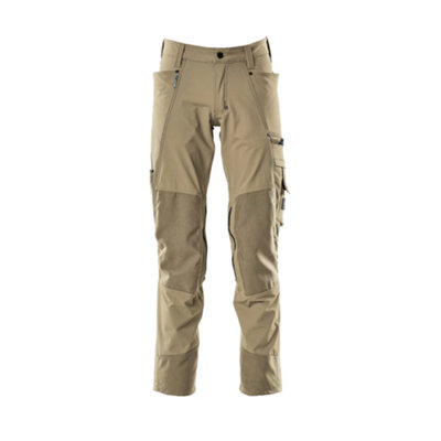 Mascot Advanced Stretch Trousers with Kneepad Pockets - Light Khaki   (33.5) (Leg Length - Regular)