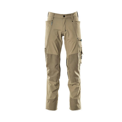 Mascot Advanced Stretch Trousers with Kneepad Pockets - Light Khaki   (34.5) (Leg Length - Regular)