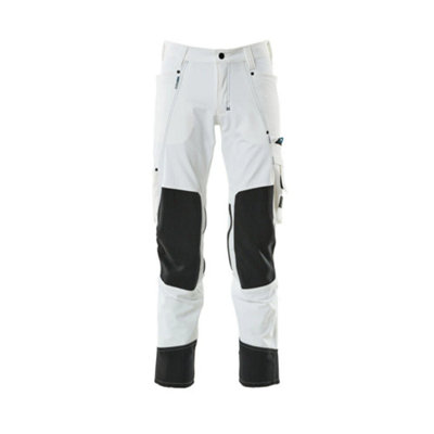 Mascot Advanced Stretch Trousers with Kneepad Pockets - White   (28) (Leg Length - Regular)