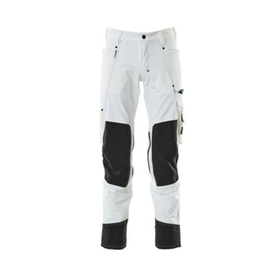 Mascot Advanced Stretch Trousers with Kneepad Pockets - White   (28) (Leg Length - Short)