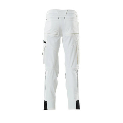 Mascot Advanced Stretch Trousers with Kneepad Pockets - White   (28) (Leg Length - Short)