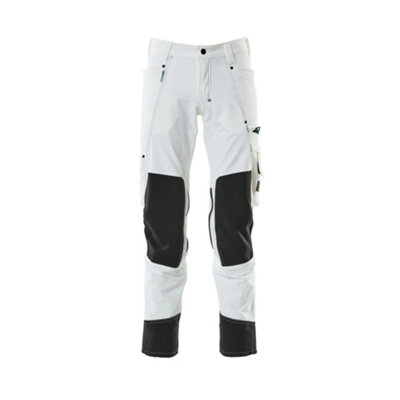 Mascot Advanced Stretch Trousers with Kneepad Pockets - White   (40.5) (Leg Length - Long)