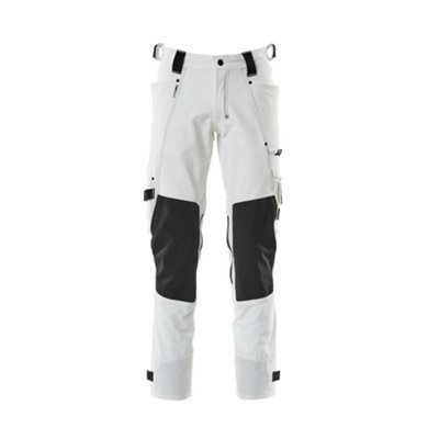 Mascot Advanced Trousers with Dyneema Kneepad Pockets - White   (28) (Leg Length - Regular)