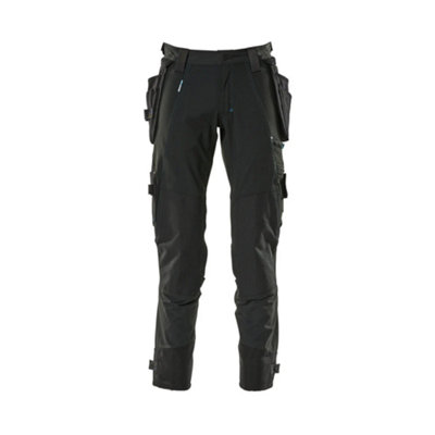 Mascot Advanced Trousers with Holster Pockets and Stretch - Black   (28) (Leg Length - Regular)
