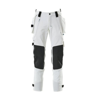 Mascot Advanced Trousers with Holster Pockets and Stretch - White   (28.5) (Leg Length - Regular)