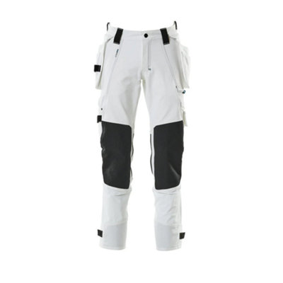 Mascot Advanced Trousers with Holster Pockets and Stretch - White   (28) (Leg Length - Regular)