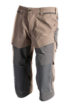 Mascot Customized Craftsmen's 3/4 Trousers with Kneepad Pockets - Dark Sand/Stone Grey  (44.5) (Leg Length - Regular)