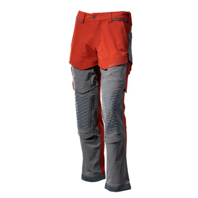 Mascot Customized Stretch Trousers with Kneepad Pockets - Autumn RedA /Stone Grey  (28) (Leg Length - Regular)