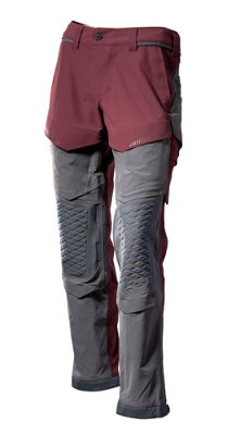 Mascot Customized Stretch Trousers with Kneepad Pockets - Bordeaux/Stone Grey  (31.5) (Leg Length - Long)