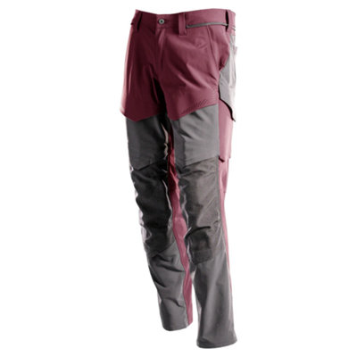 Mascot Customized Stretch Trousers with Kneepad Pockets - Bordeaux/Stone Grey (36.5) (Leg Length - Short)