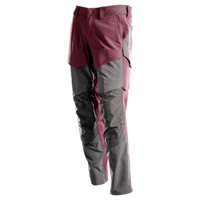 Mascot Customized Stretch Trousers with Kneepad Pockets - Bordeaux/Stone Grey (36.5) (Leg Length - Short)