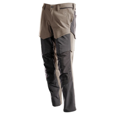 Mascot Customized Stretch Trousers with Kneepad Pockets - Dark Sand/Stone Grey  (33.5) (Leg Length - Regular)